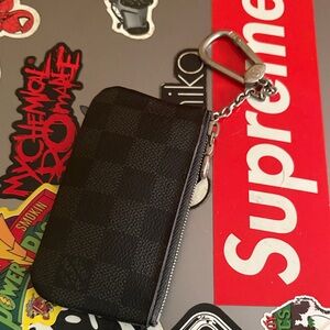 Louie V Checkered Black card Key Pouch